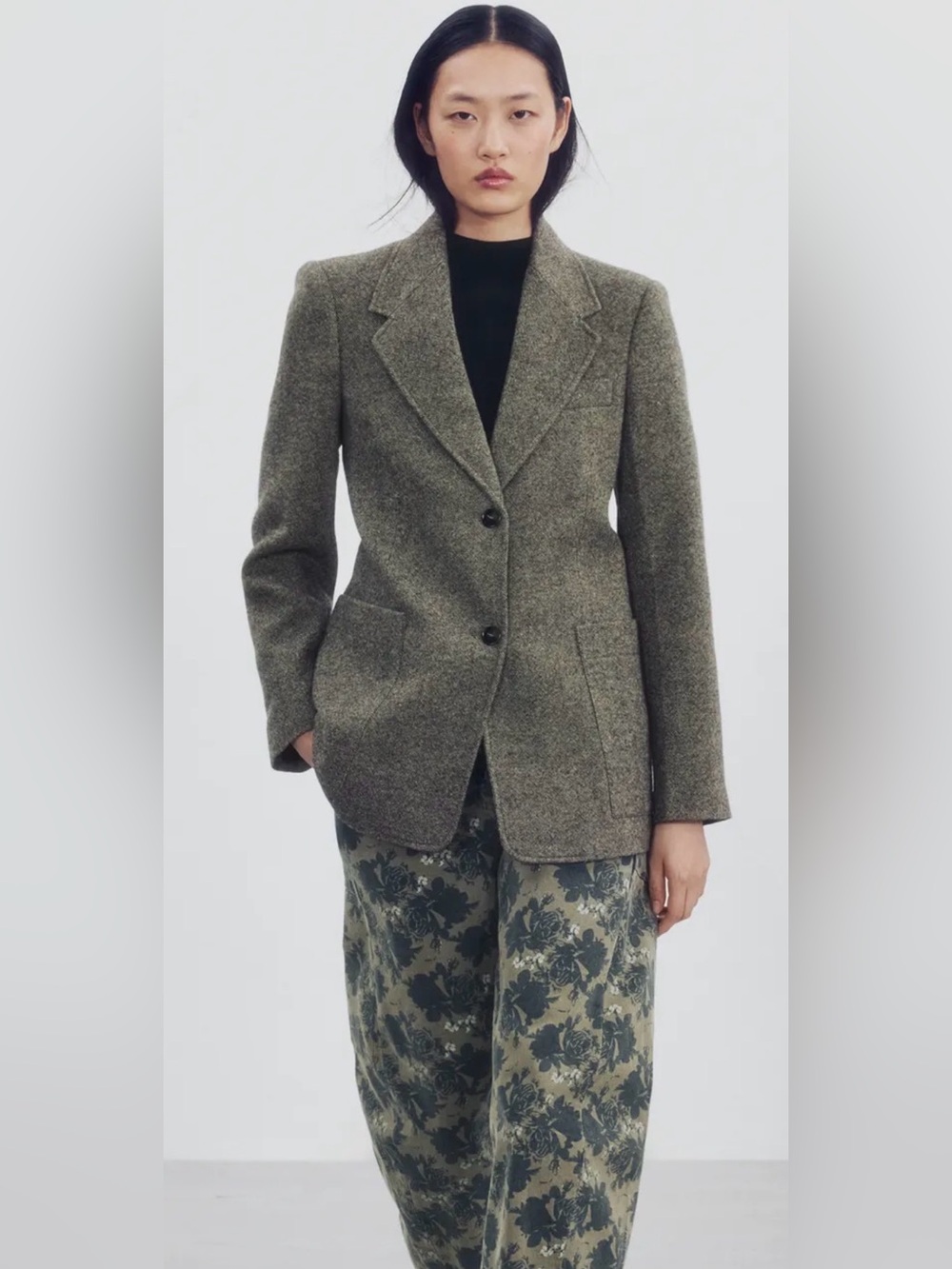 Zara Wool-Blend Olive Green Women's Blazer Jacket